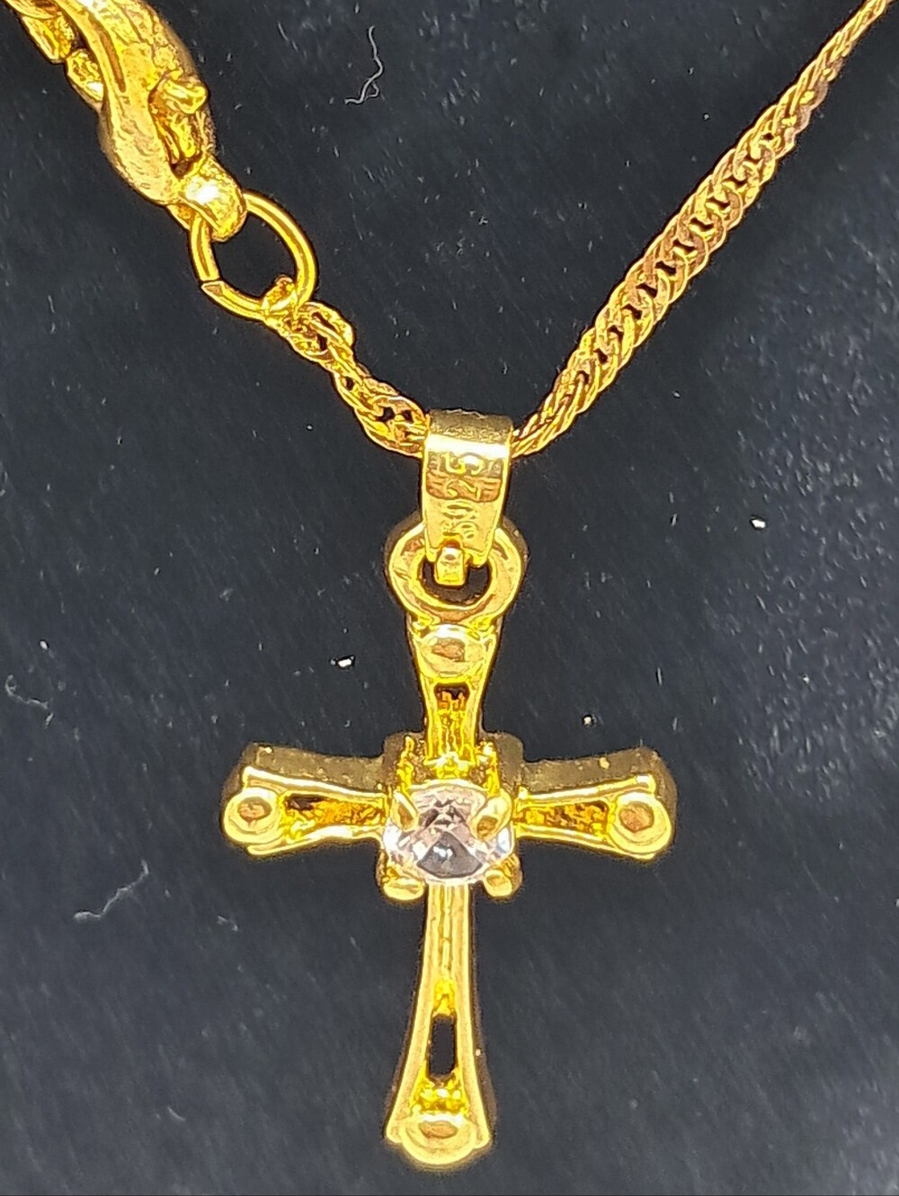 Gold Cross Pendant Necklace with Clear Stone - Women Jewelry